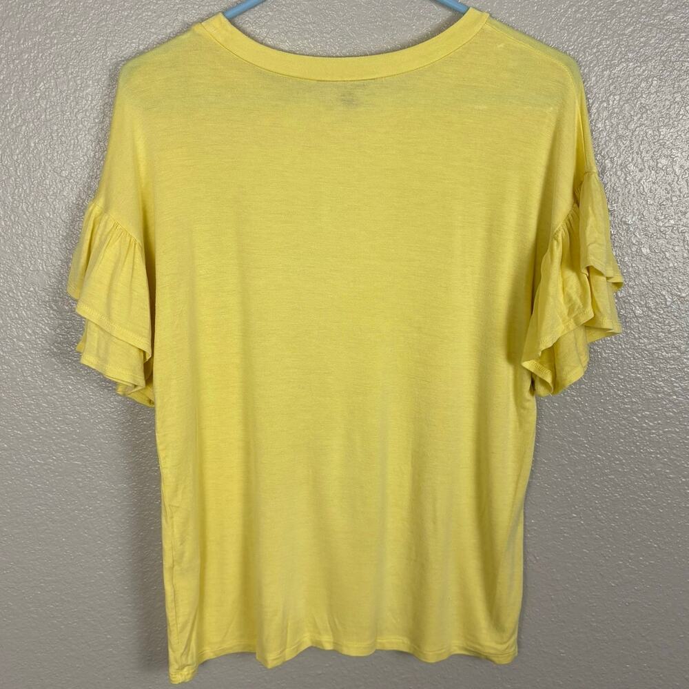 Alison Andrews Size Small Light Yellow Rayon Spandex Ruffled Short Sleeve Blouse - Picture 3 of 6